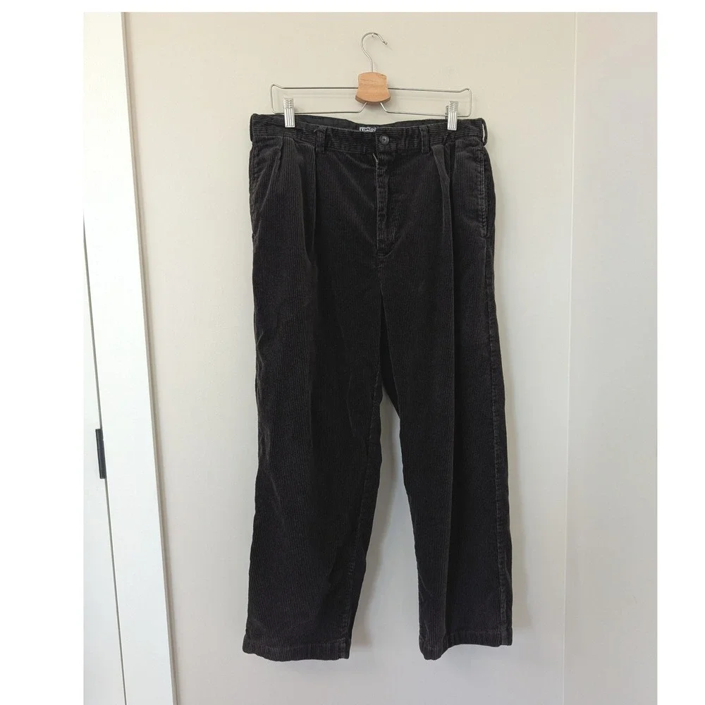 Vintage‎ Polo Ralph Lauren Andrew Pant Mens Brown Corduroy Pleated Trousers